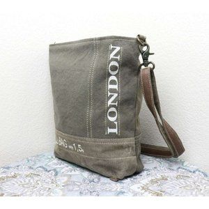 NEW Myra Bag Small Shoulder Bag London Print Bag Grey Shoulder Bag Canvas Purse